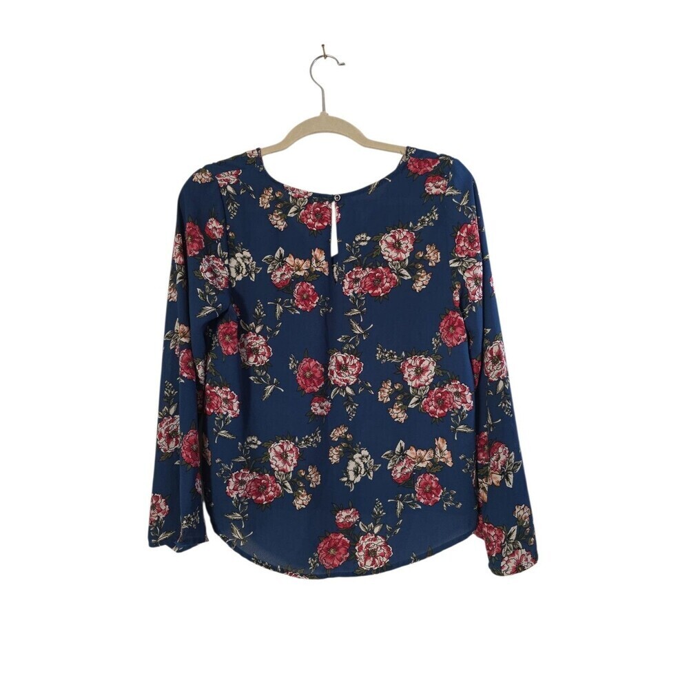 Lily White Women's Blouse Floral Size Medium Teal - Picture 2 of 3